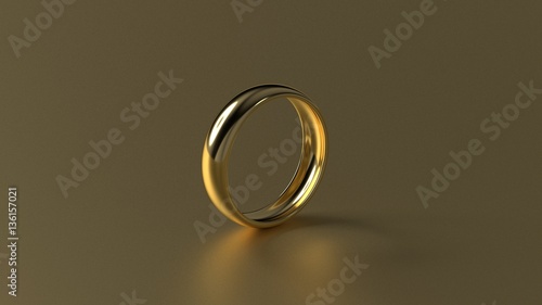 The beauty golden wedding ring on gold background. 3d rendering