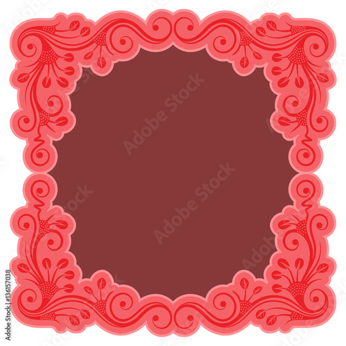 Pink vintage frame with floral ornament. Isolated on white background. Vector illustration.