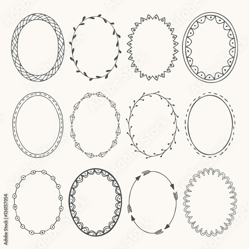 Oval photo frames. Doodle style. Vector illustration.