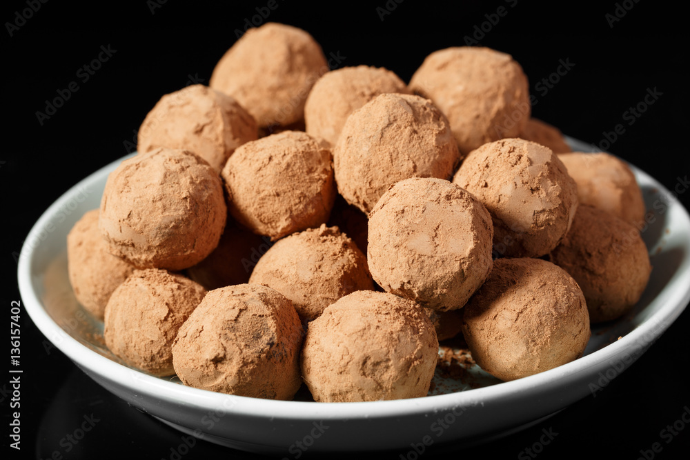 Homemade candies covered with cacao Homemade candies covered with cacao