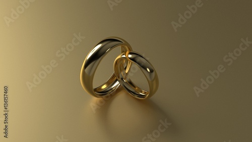 The beauty golden wedding ring on gold background. 3d rendering