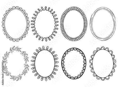 Oval photo frames. Doodle style. Vector illustration.