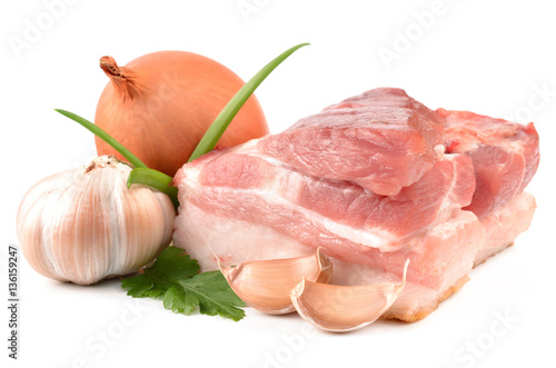 Meat and spices on a white background