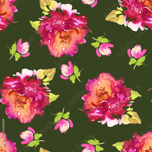 Wallpaper Mural Seamless summer pattern with watercolor flowers handmade. Torontodigital.ca