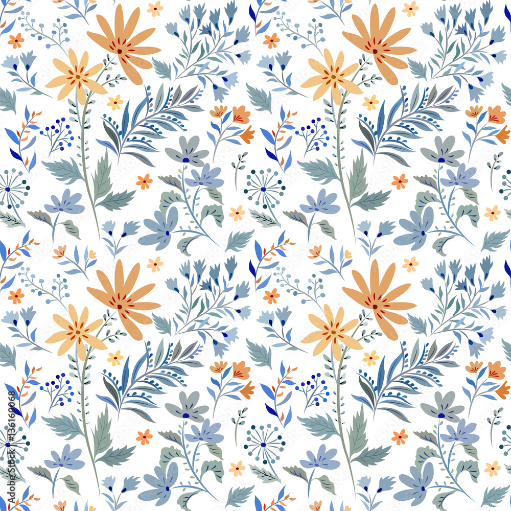 Seamless pattern with abstract elements of meadow flowers.