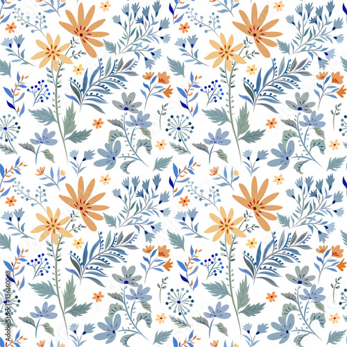 Seamless pattern with abstract elements of meadow flowers.