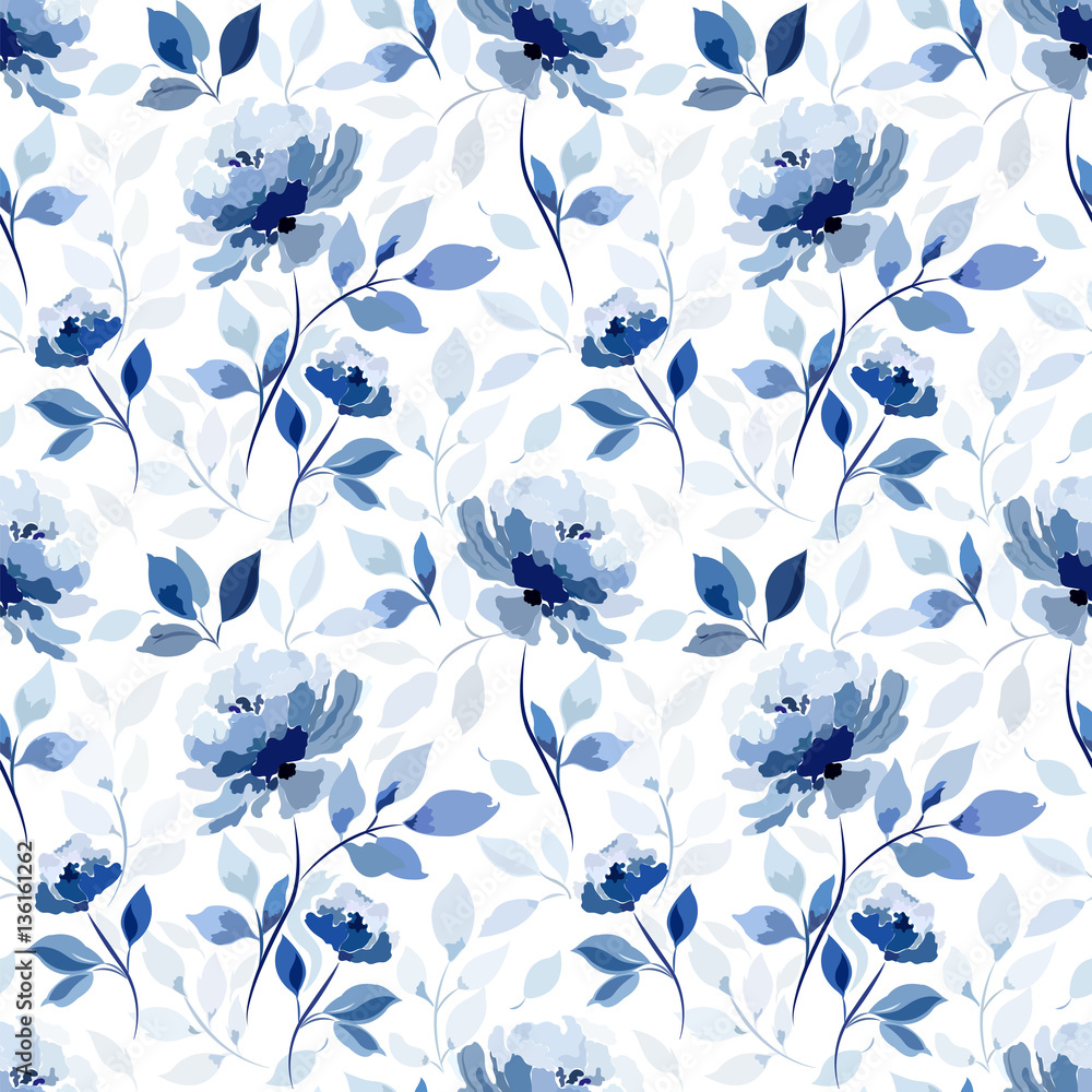 pattern with blue flower rose