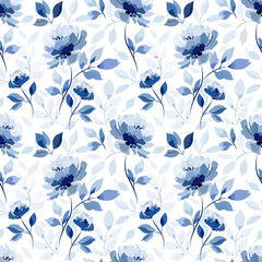 Wandcirkels Bloemen patronen Blauwe rozen patroon vintage stijl  © Tetiana