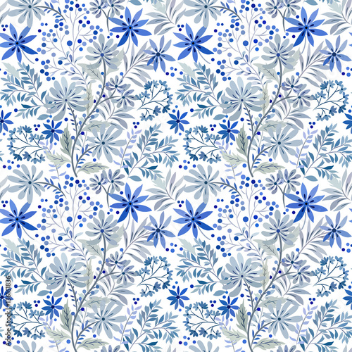 pattern with elements of meadow plants and flowers