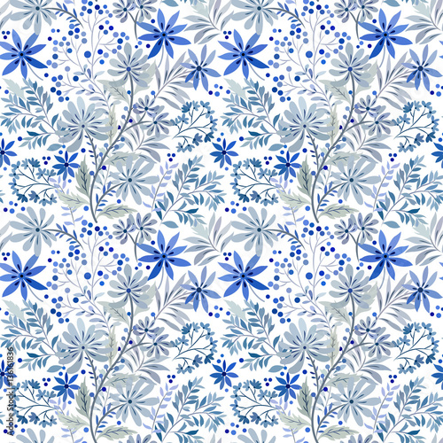 pattern with elements of meadow plants and flowers