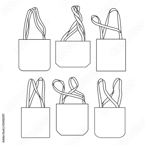Vector set of canvas bags. Mock-up. Hand-drawn design