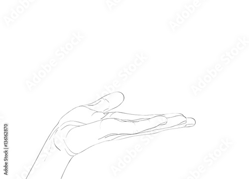 Gesture open palm. Hand gives or receives. Contour graphic style