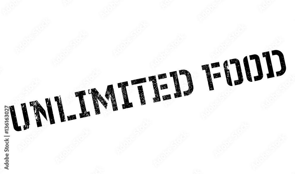 Unlimited Food rubber stamp. Grunge design with dust scratches. Effects can be easily removed for a clean, crisp look. Color is easily changed.