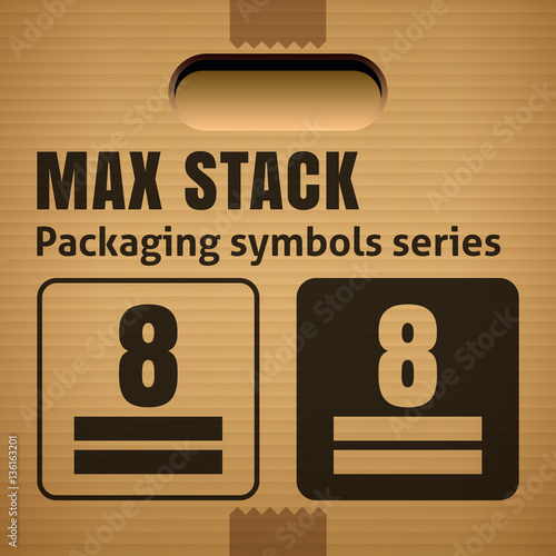 MAX STACK or WEIGHT STACKING LIMITATION packaging symbol on a corrugated cardboard box. For use on cardboard boxes, packages and parcels. Vector illustration