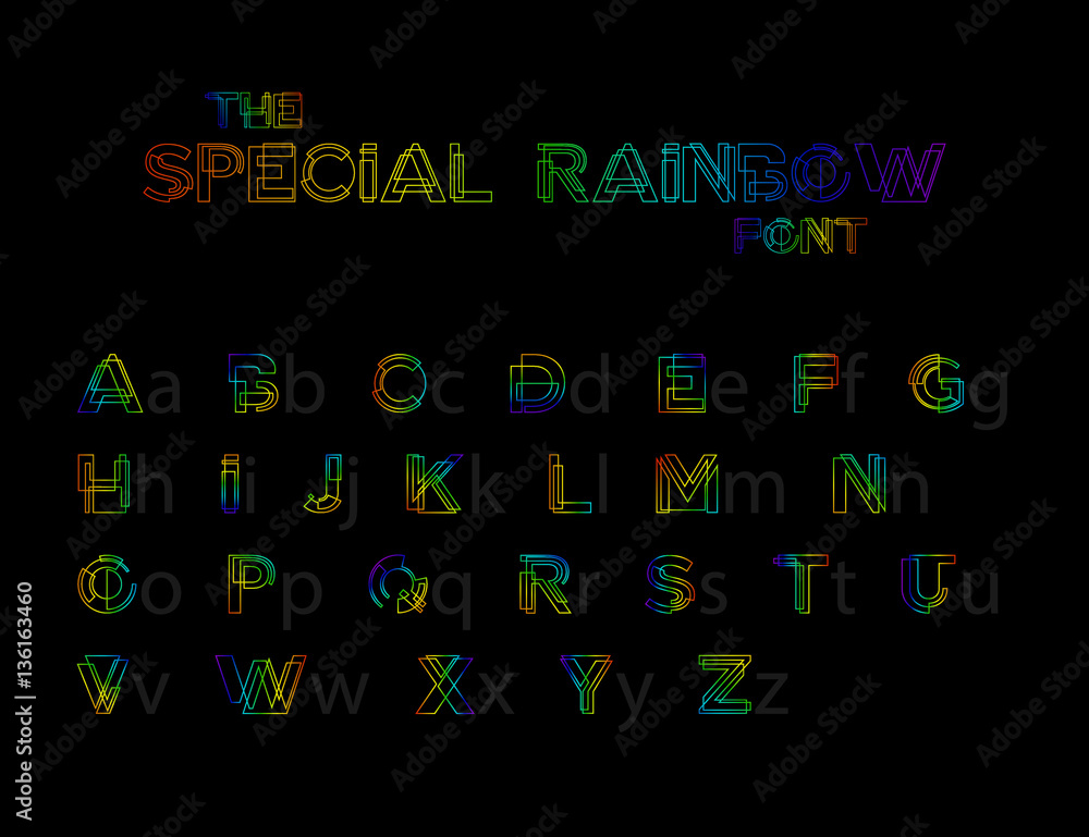 Colorful font and alphabet. Vector stylized. Special rainbow font