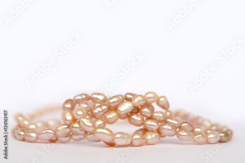 Necklace isolated pink river pearls
