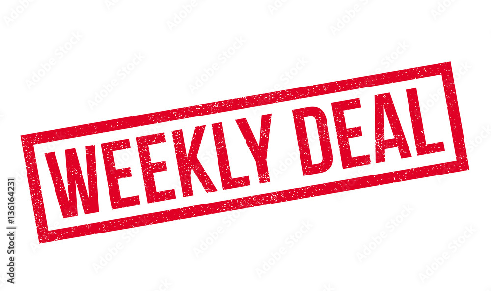 Weekly Deal rubber stamp. Grunge design with dust scratches. Effects can be easily removed for a clean, crisp look. Color is easily changed.