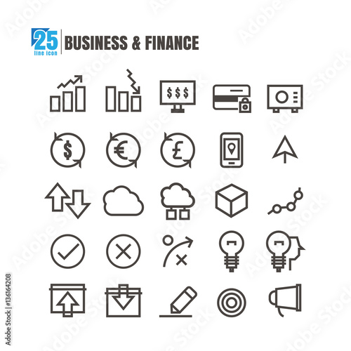 icons Business line black finance graph Teamwork success bank transfer money on white background
