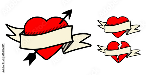 Coeurs avec bannière ruban