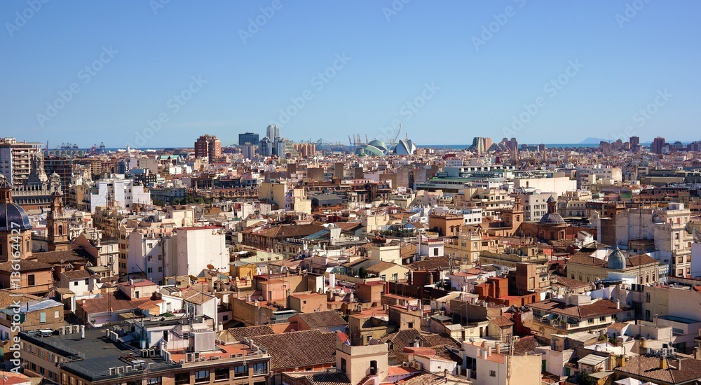 Cityscape of the historical city center of Valencia, Spain