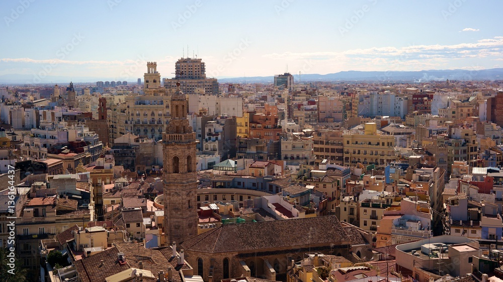 Panoramic view of Valencia's historical city center, Spain