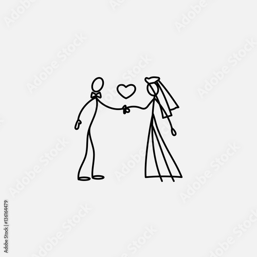 Wedding family icon stick figure vector