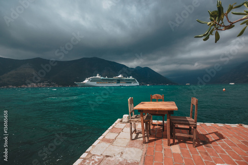 Luxury cruise ship in Montenegro Kotor Bay. © YURII Seleznov
