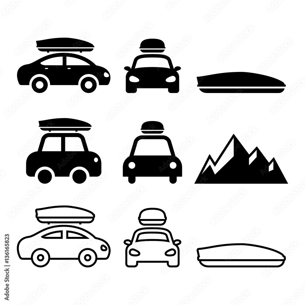 Car roof box, roof rack or carrier vector icons set Car roof box, roof rack or carrier vector icons set