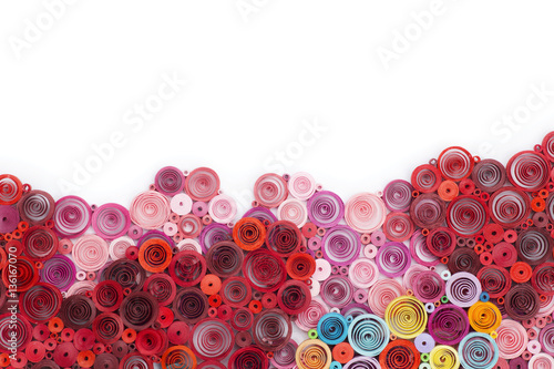 Hearts made in quilling art on white background