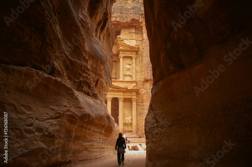 A view of the Treasury from the Siq at Petra, Jordan photo