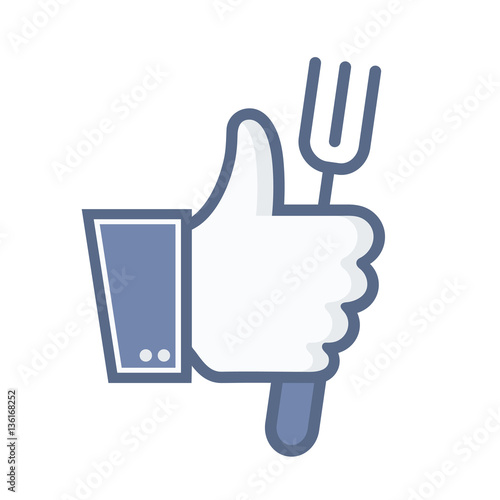 vector thumb up with fork icon on white background. food concept.