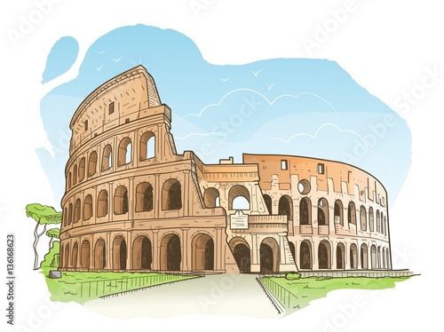 Vector illustration of the Colosseum in Rome in hand drawn sketch style