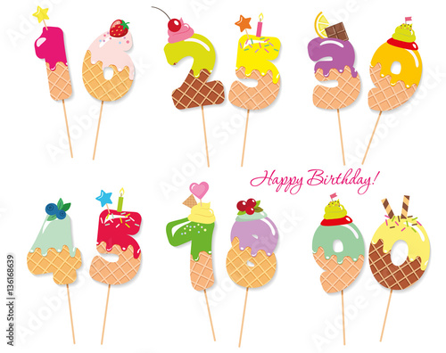 Festive sweet numbers for birthday design. Cocktail straws. Funny decorative characters. Vector EPS10.