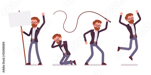 Set of young male manager expressing emotion, affective state