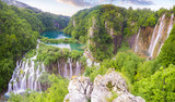 Waterfalls in National Park Plitvice Lakes,sunrise over waterfal