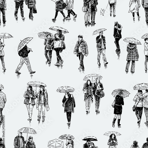 pattern of the city dwellers in the rain