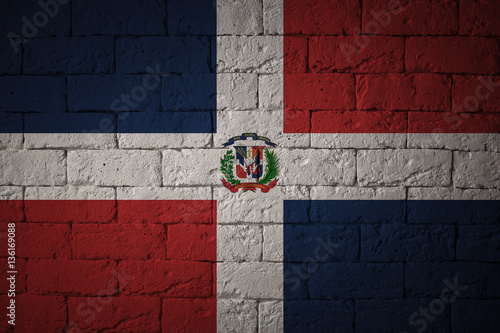 Flag with original proportions. Closeup of grunge flag of Dominican Republic