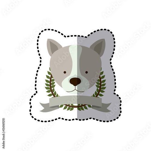 sticker crown leaves and label with husky dog animal vector illustration
