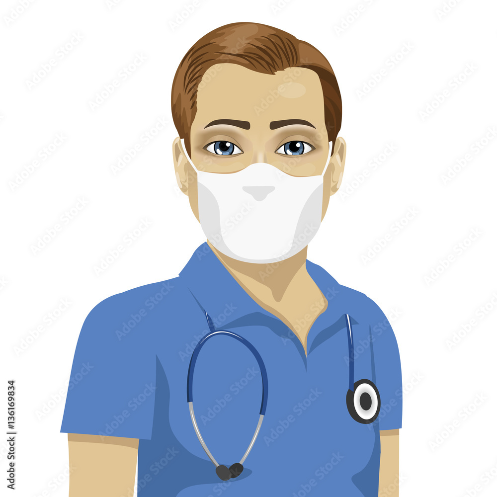 young male nurse wearing surgical antiviral mask