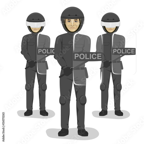 policeman team with riot gear and helmets