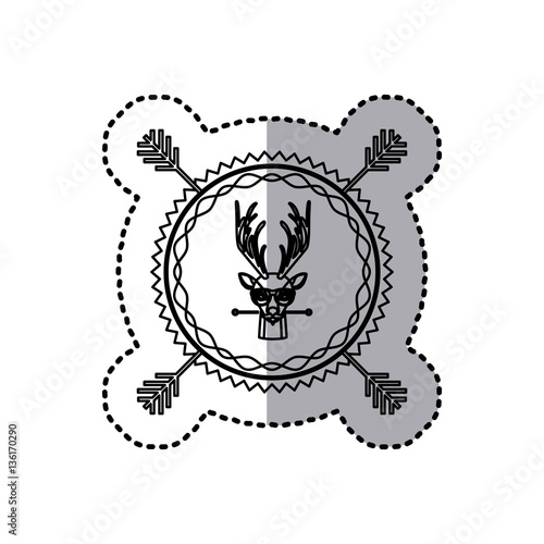 Fototapeta Naklejka Na Ścianę i Meble -  stamp sticker silhouette moose animal with accesories