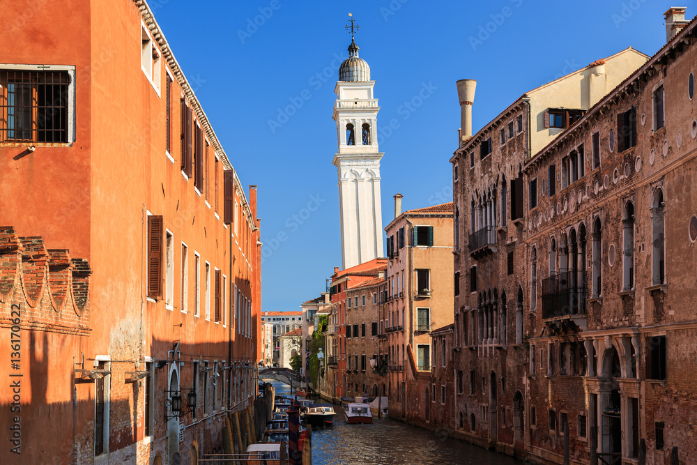 Church Chiesa di San Giorgio dei Greci - Leaning tower of Venice, Italy