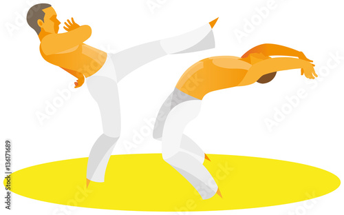 Two fighter Brazilian national struggle capoeira show their skil