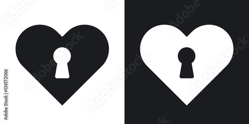 Vector heart with keyhole icon. Two-tone version on black and white background