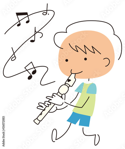 リコーダーの練習をする男の子