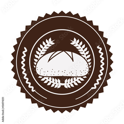 brown stamp with olive crown and bread in decorative round frame vector illustration