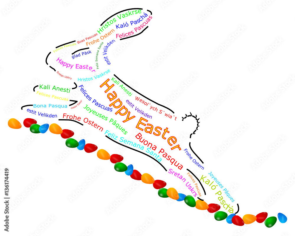 Fototapeta premium Easter bunny with easter eggs wishing happy easter