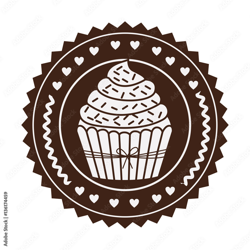 brown stamp with cupcake with cream and sparks vector illustration brown stamp with cupcake with cream and sparks vector illustration