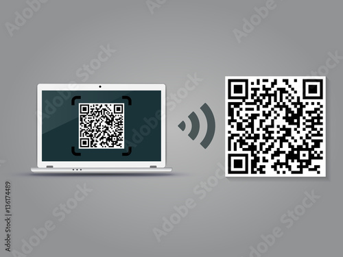 QR Codes decoding with a laptop - quick response code business infographic template