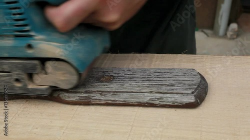 Wood Planing with Belt Sander Power Tool